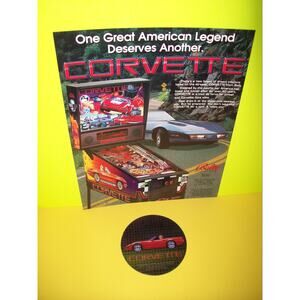 Corvette Pinball Coaster And Flyer Original NOS Promo 1994 Chevrolet Car Artwork